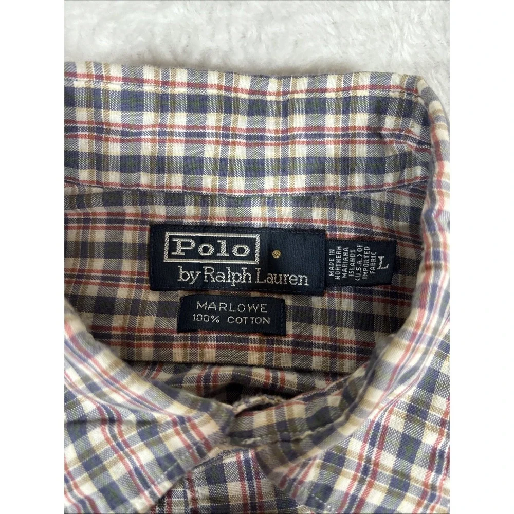 Polo Ralph Lauren Pony Marlowe 100% Cotton‎ Made in USA 90s Vintage Plaid Large